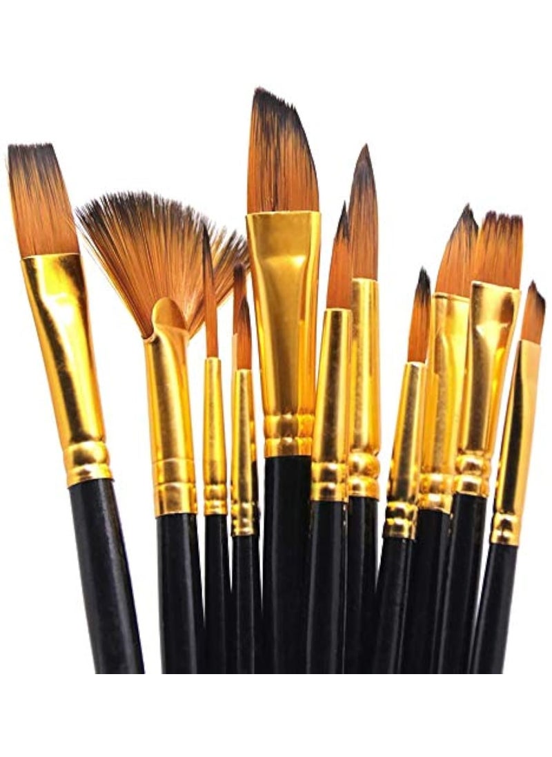 ArtBee ArtBee® Professional 12 Pcs Paint Brushes Set, Wood Handle and Nylon Hair, Perfect for Acrylic, Oil, Watercolor and Gouache Painting, Nice Gift for Artists, Students & Kids Black  - Image 1