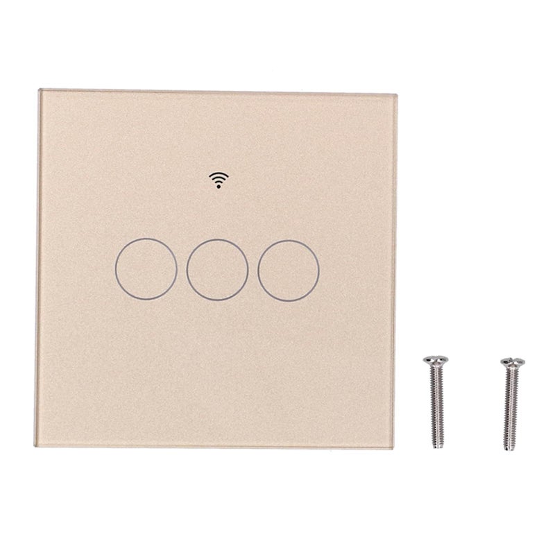 Zigbee Smart Light Switch 3 Gang EU Remote Touch Gold Glass Panel Voice App Control - Image 2