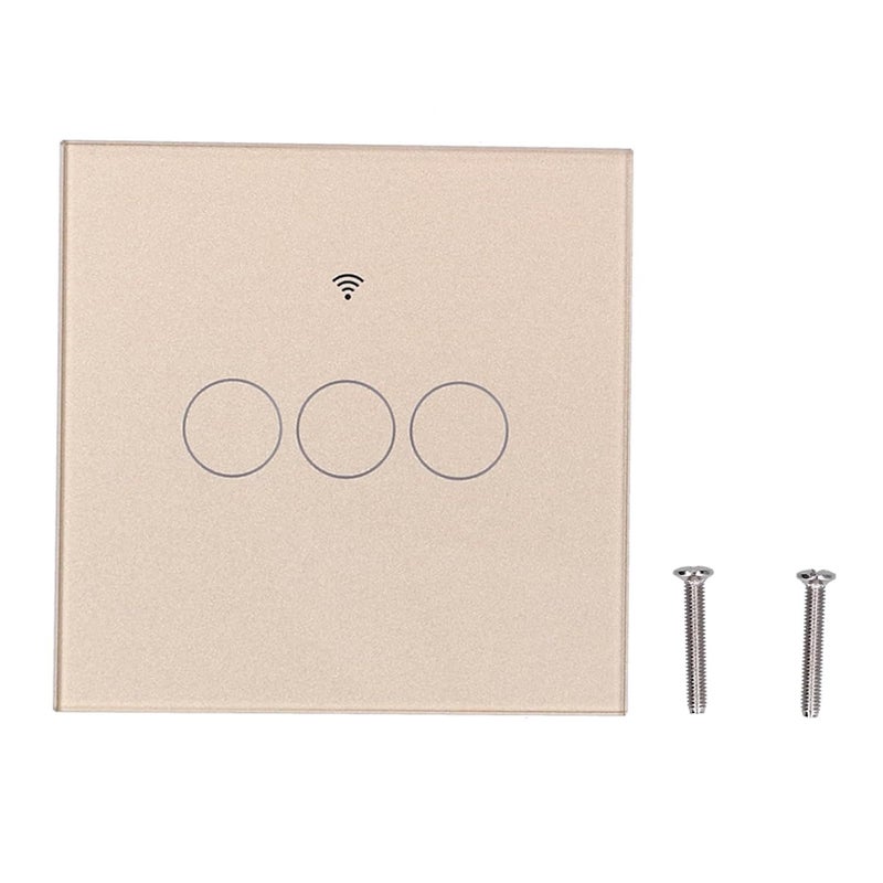 Zigbee Smart Light Switch 3 Gang EU Remote Touch Gold Glass Panel Voice App Control - Image 1