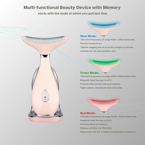 VRAIKO Lily Neck Face Massager Face Sculpting Tool Skin Rejuvenation Device with Thermal Triple Action LED and Vibration for AntiAging Lifting and Tightening Sagging Skin Pink - Image 3
