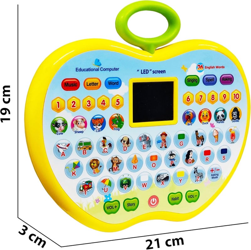 vGRASSP Apple Shape Educational Mini Computer Laptop Toy for Kids LED Display and Fun Music for Learning Alphabets Numbers Words and Animals (Multicolor) - Image 3