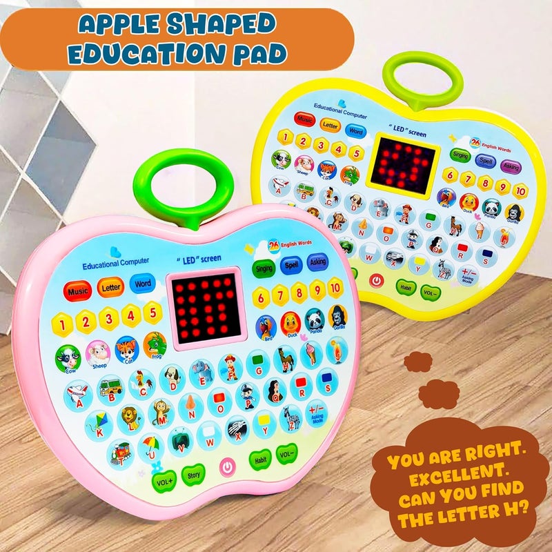 vGRASSP Apple Shape Educational Mini Computer Laptop Toy for Kids LED Display and Fun Music for Learning Alphabets Numbers Words and Animals (Multicolor) - Image 4