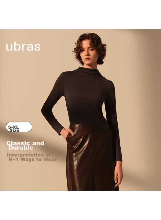 Ubras Liu Wen's Style Tencel Wool Base Layer Women's Thermal Undershirt Autumn Wear, Jet Black - Turtleneck, M - Image 1