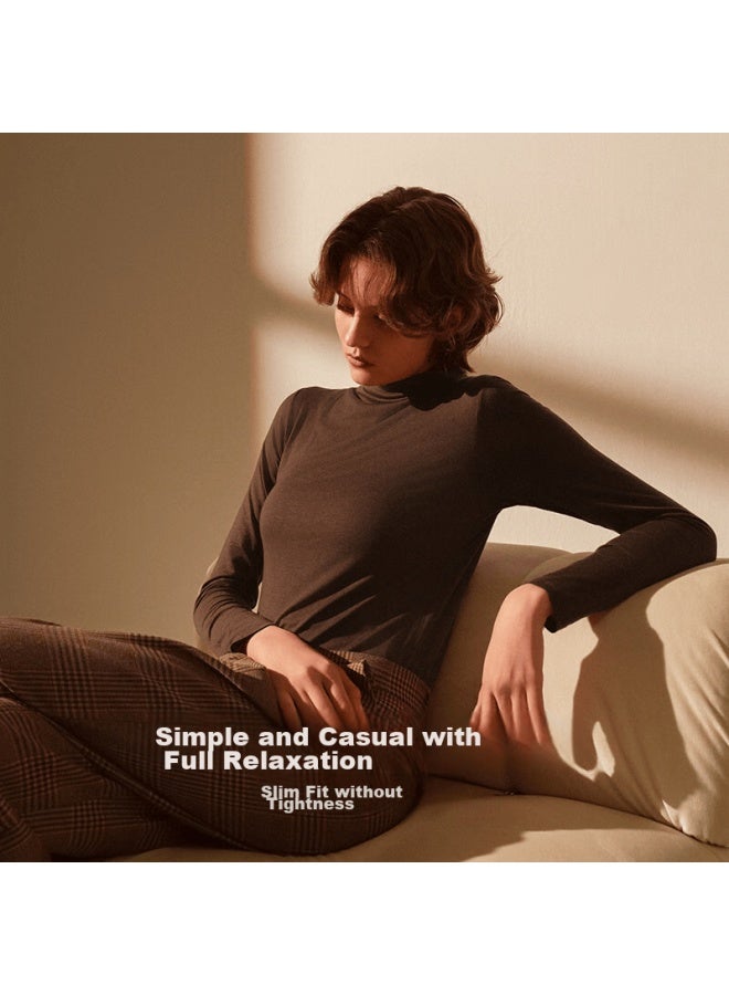 Ubras Liu Wen's Style Tencel Wool Base Layer Women's Thermal Undershirt Autumn Wear, Jet Black - Turtleneck, M - Image 2