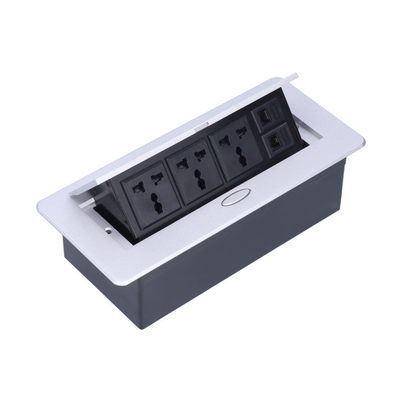 Floor Electrical Socket: Embedded 3 Hole Outlet With Aluminum Alloy Panel - Flame Retardant PC Material Space Saving Installation For Business Office Building, Office Desk - Image 4