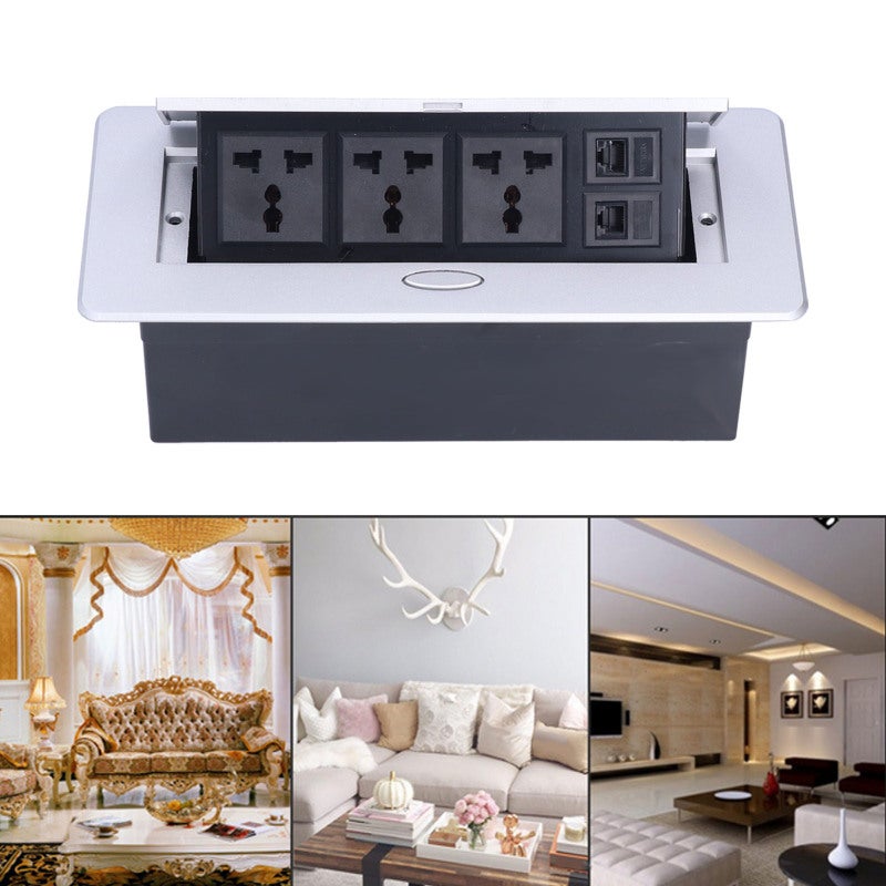 Floor Electrical Socket: Embedded 3 Hole Outlet With Aluminum Alloy Panel - Flame Retardant PC Material Space Saving Installation For Business Office Building, Office Desk - Image 3