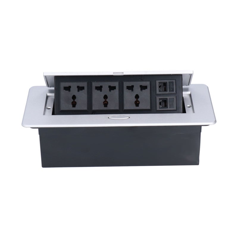 Floor Electrical Socket: Embedded 3 Hole Outlet With Aluminum Alloy Panel - Flame Retardant PC Material Space Saving Installation For Business Office Building, Office Desk - Image 5