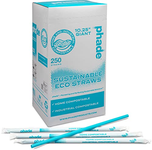 phade Eco-Friendly 10.25" Giant Drinking Straws 250 Count - Sustainable Marine Biodegradable Compostable Individually Wrapped, 1 Pack - Image 1