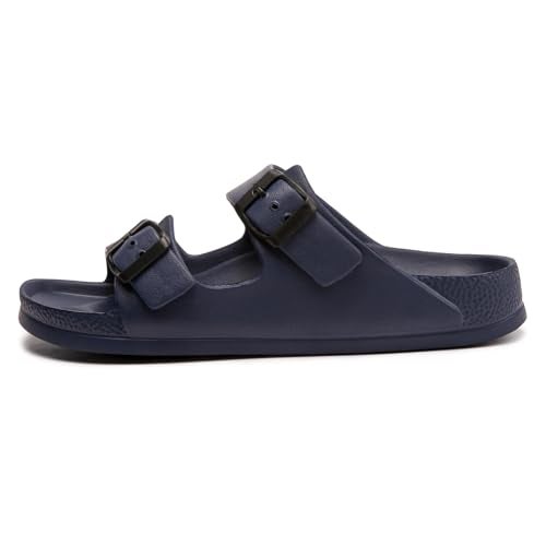 FUNKYMONKEY Women's Comfort Slides Double Buckle Adjustable EVA Flat Sandals (10 M US-Women, Navy) - Image 2