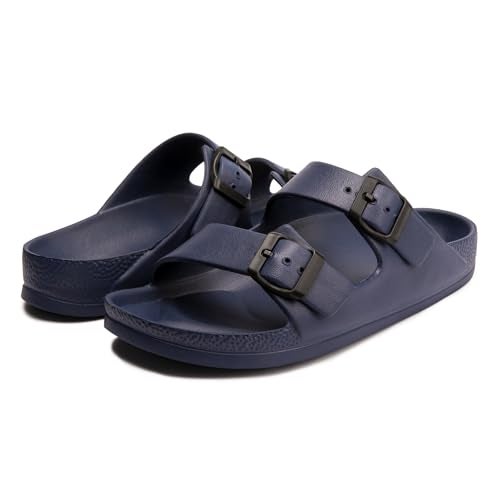FUNKYMONKEY Women's Comfort Slides Double Buckle Adjustable EVA Flat Sandals (10 M US-Women, Navy) - Image 5