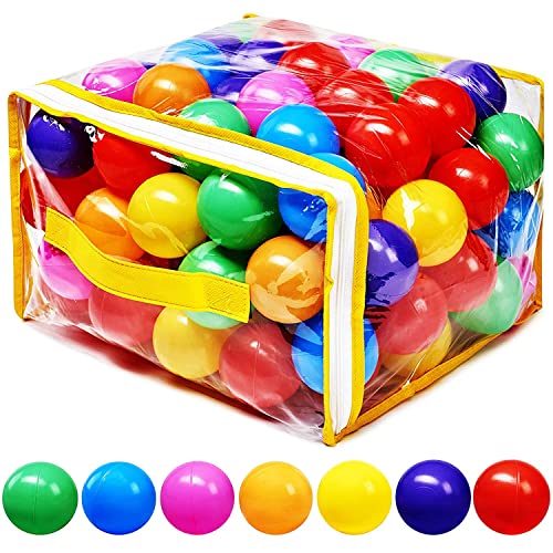 Hovenlay Ball Pit Balls Phthalate Free BPA Free Crush Proof Plastic 7 Bright Colors in Reusable Play Toys for Kids with Storage Bag - Image 1