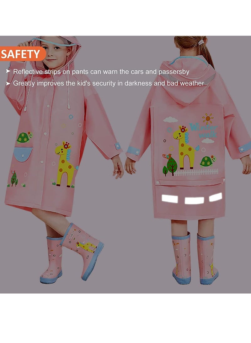 KASTWAVE Kids Hooded Raincoats Boys Girls Durable Waterproof Windbreaker Poncho 3D Cute Printed Lightweight Cartoon Raincoat Children Schoolbag Rainwear with Transparent Hat Brim Reflective Stripes - Image 4