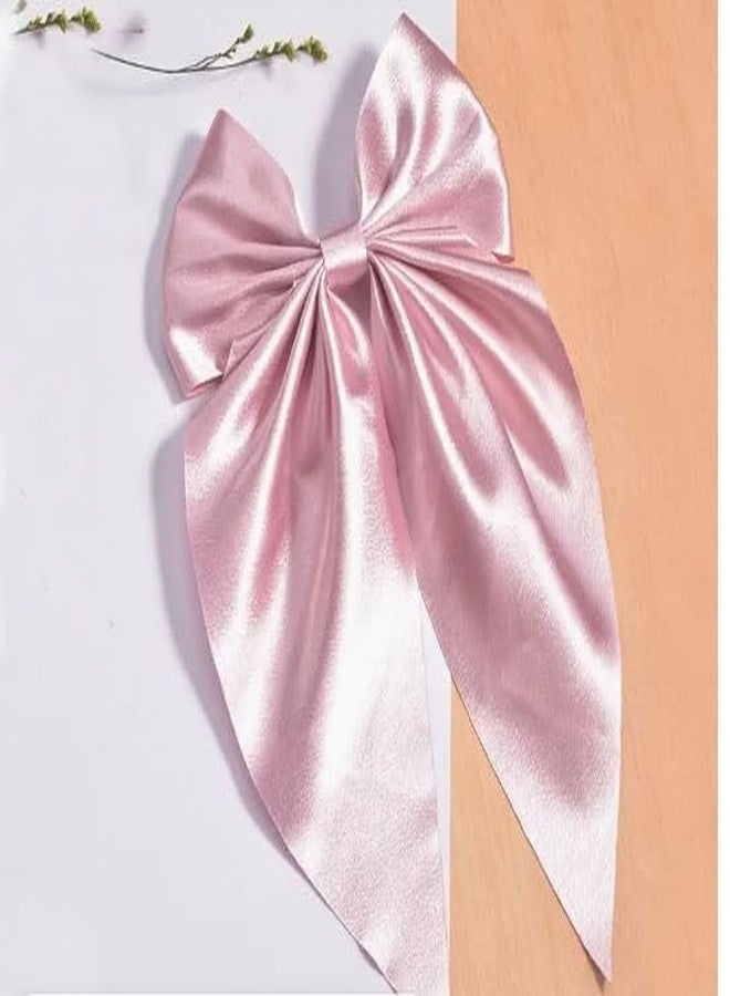 RHOSYN Big Satin Layer Long Bow Hair Clips French Style Soild Color Knotted Bowknot Snap Hairclip With Long Ribbon Hairclip For Women Girls (PINK) - Image 5