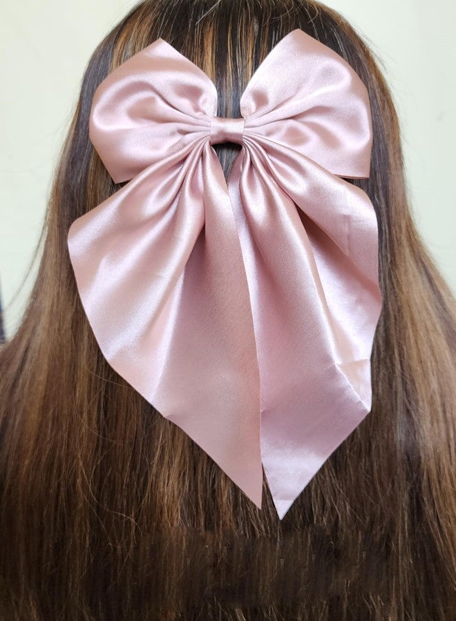 RHOSYN Big Satin Layer Long Bow Hair Clips French Style Soild Color Knotted Bowknot Snap Hairclip With Long Ribbon Hairclip For Women Girls (PINK) - Image 4