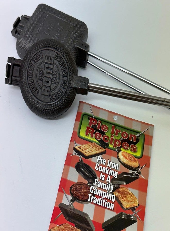 ROME Set of Square and Round Cast Iron Pie Iron Sandwich Cookers For Campfires and Firepit Use - Includes 64 Page Recipe Book - Image 2