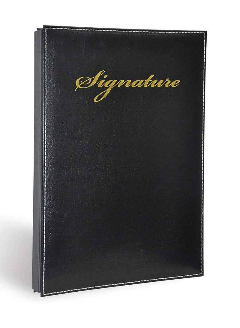 FIS Signature Book Buffalo Black Color, Bonded Leather Material Cover, 18 Sheets with Gift Box, 240 x 340 mm - FSCL3501 - Image 1