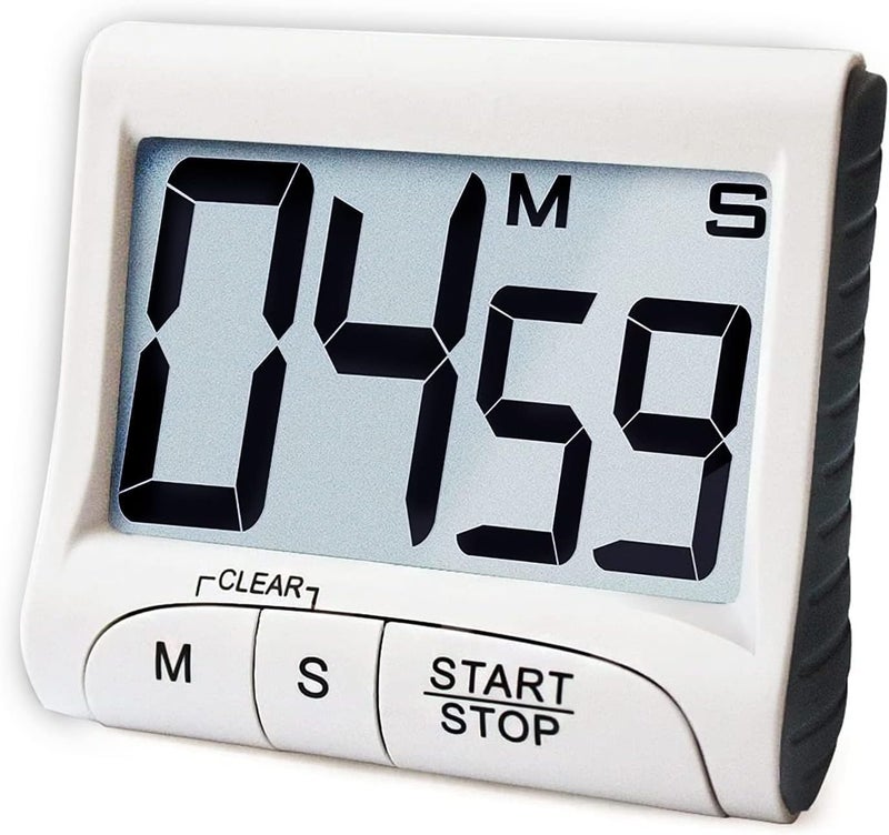 Clovis Clovis Large Display Kitchen Timer - Digital Timer Magnetic Back Loud Alarm On A Rope- White Cooking Timers for Kitchen Teachers Students Games Kids Meetings - Sports Timer for Workouts Exercise