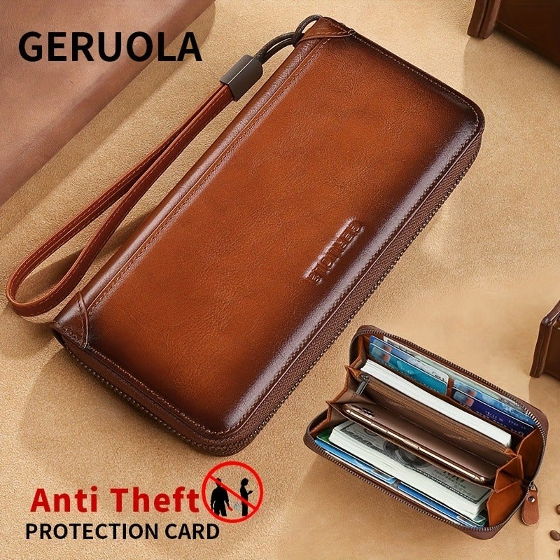 GERUOLA Men's Genuine Leather Long Wallet, Soft Cowhide Clutch, Travel Lightweight Luxury Simple Large Capacity Anti-Scan Gradient Yellow Brown, Top Grain Cowhide, Large Capacity RFID Blocking Credit Card Holder, Portable for Work, Business, Commute, Office Gift, Anniversary, Couple, Birthday, Valentine's Day Gift, Leather Wallet, Father's Day Gift, Christmas, Thanksgiving Gift - Image 2
