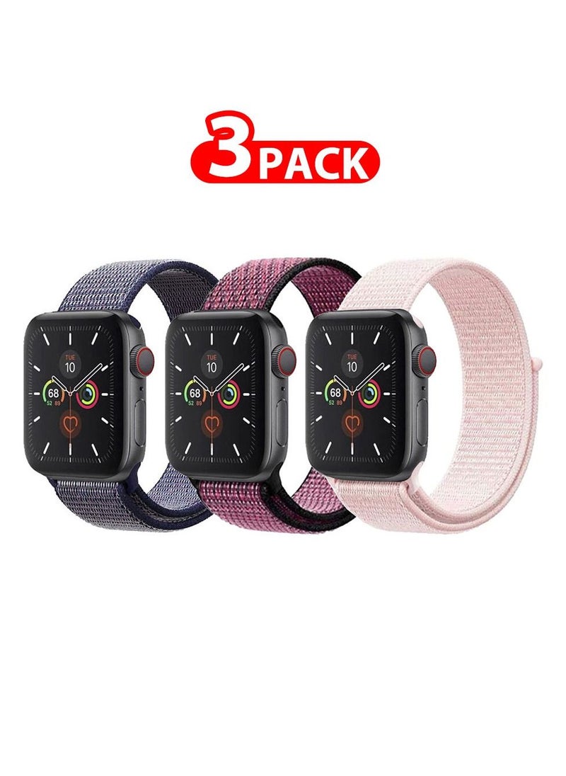 CATANES 3 Pack For Apple Watch 41mm 40mm 38mm Nylon Sport Loop Band Compatible With iWatch Series 7 SE 6 5 4 3 2 1 Men Women Braided Stretchy Nylon Loop Bands  - Image 1