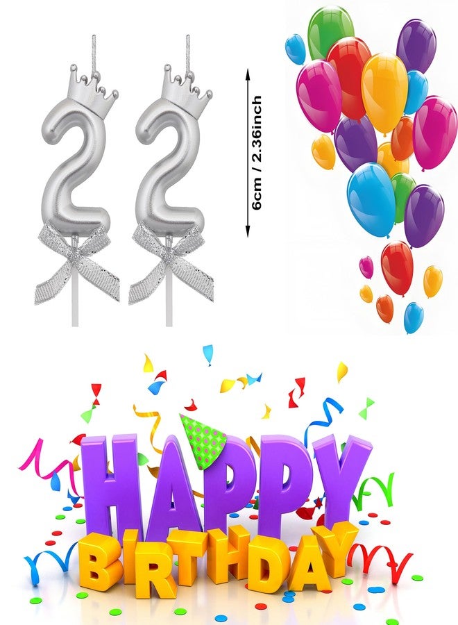 VSHILI 22 Birthday Candles, 22nd Cake Candles, Silver Happy Birthday Number 22 Candles Cake Topper Decorations for Party Men Women - Image 2