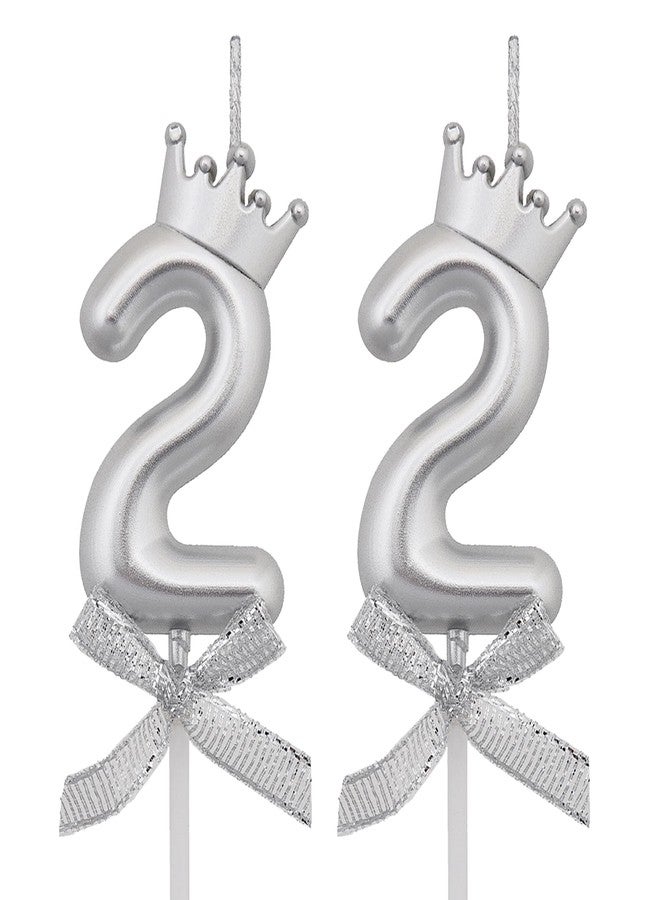 VSHILI 22 Birthday Candles, 22nd Cake Candles, Silver Happy Birthday Number 22 Candles Cake Topper Decorations for Party Men Women - Image 1
