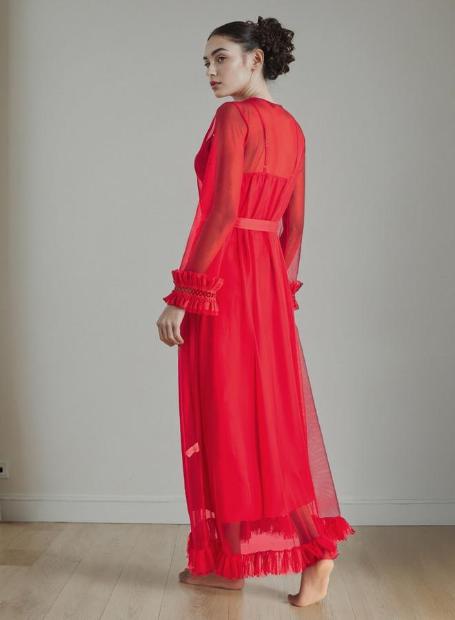 سبلاش فيڤ روب زفاف مزين بالدانتيل مع حزام - Image 3