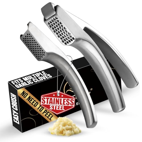 Gourmet Easy No Peeling Required Garlic Press Stainless Steel with Two Detachable Handles for Coarse&Fine Mincing-Premium Garlic Mincer Tool, Easy to Clean, Dishwasher Safe Garlic Crusher with Lifetime Replacement - Image 1