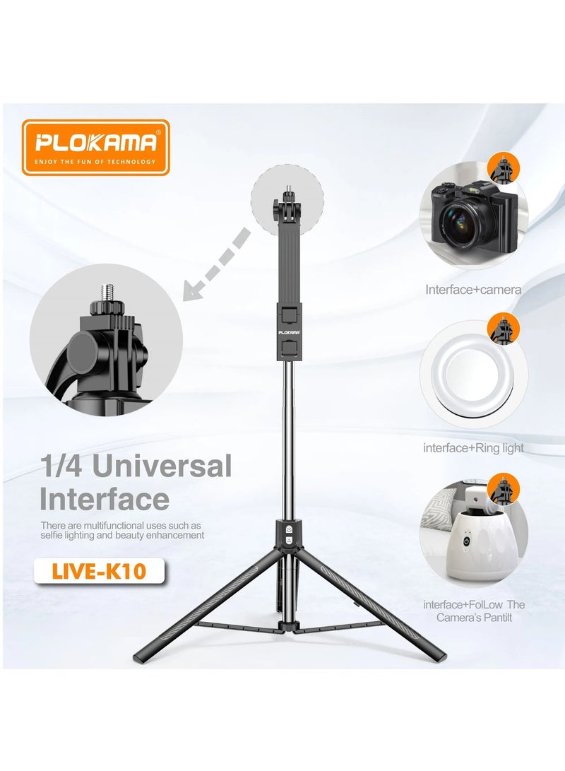 PLOKAMA Live K10 Selfie Stick Tripod 200CM Mobile Stick Chargeable Bluetooth DSLR Camera Stand Ring light Stand Vlog Stick Mobile Stand Foldable 360 Rotatable Tiktok Stand - Image 4