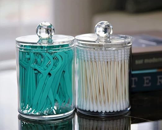 GNOLY Clear Plastic Apothecary Jars With Lids - Cotton Swab And Ball Storage Containers For Bathroom Vanity, Countertop, Or Makeup Organizer - Image 2
