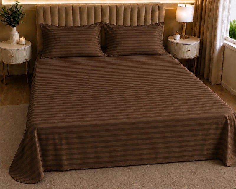 Castiqa Satin Fabric 210TC King Size Double Bed Bedsheet with 2 Pillow Covers for Home/Hotels/Dining Room (Brown) - 90x90 inch Bedsheet, 18x28 inch Pillow Covers - Image 1