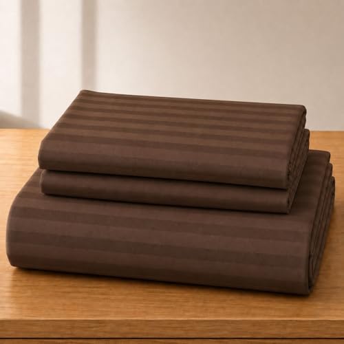 Castiqa Satin Fabric 210TC King Size Double Bed Bedsheet with 2 Pillow Covers for Home/Hotels/Dining Room (Brown) - 90x90 inch Bedsheet, 18x28 inch Pillow Covers - Image 4