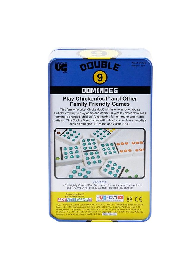 Front Porch Classics ; Double 9 Colored Dot Dominoes Travel Tin Set 2 To 8 Players Ages 8 To 99 - Image 3