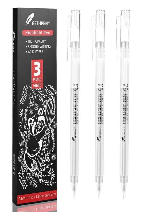 GETHPEN 0.6mm Fine Point White Gel Pens, 3-Pack for Artists Drawing, Sketching, Illustration, and Adult Coloring Books, Opaque White Ink for Black Paper, Bullet Journaling, and Card Making - Image 1
