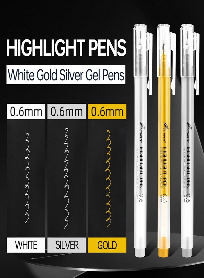 GETHPEN 0.6mm Fine Point White Gel Pens, 3-Pack for Artists Drawing, Sketching, Illustration, and Adult Coloring Books, Opaque White Ink for Black Paper, Bullet Journaling, and Card Making - Image 2