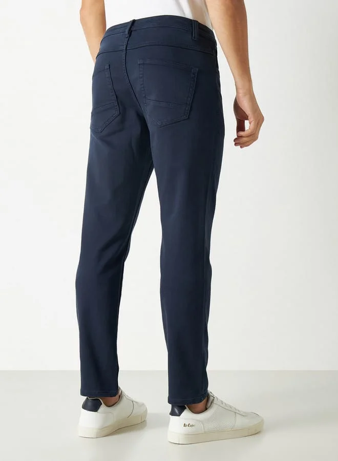 Iconic Iconic Soft Knit Trousers with Button Closure and Pockets