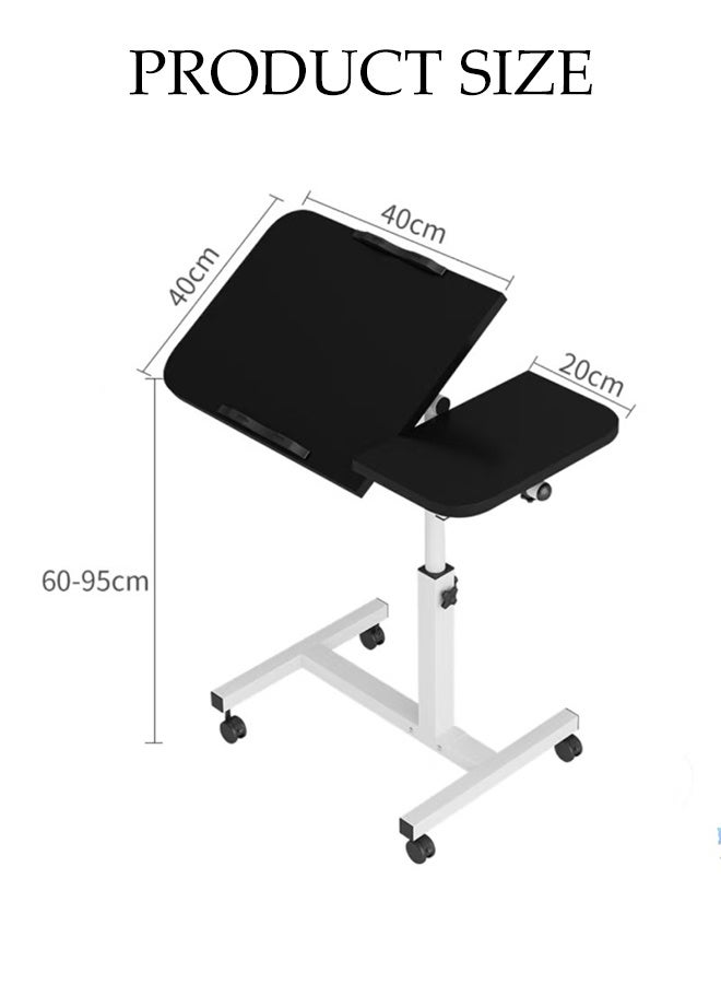 DUNISO C Shaped Side Table with 4 Castor Wheels Metal Frame Bed Couch End Table Laptop Holder Table 360 Degree Rotating Folding Panel Adjustable Height Bedside Table Double Plate Design Space Saving Multi Functional Narrow End Table for Living Room Sofa Couch Bedroom - Image 4