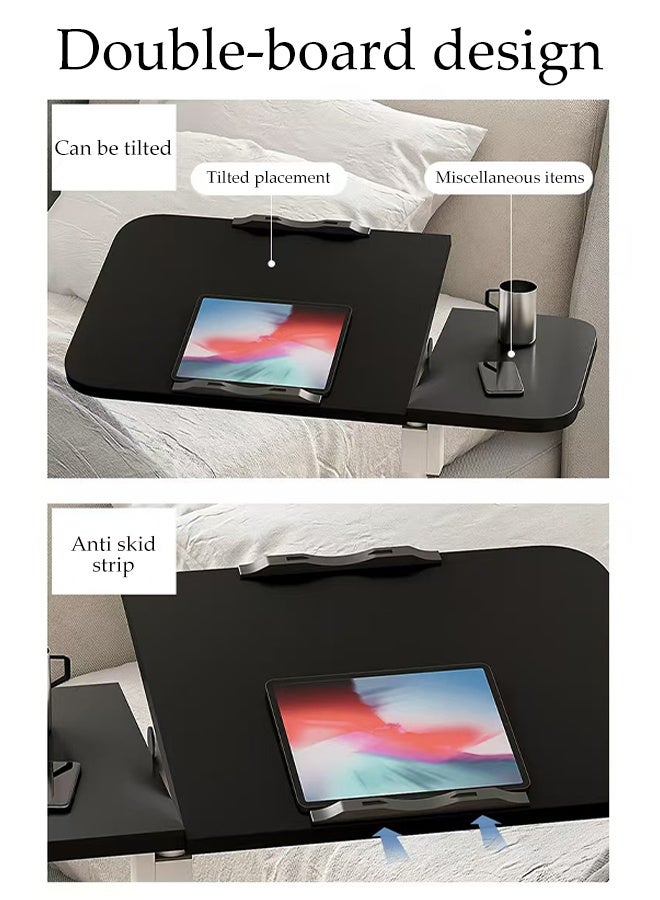 DUNISO C Shaped Side Table with 4 Castor Wheels Metal Frame Bed Couch End Table Laptop Holder Table 360 Degree Rotating Folding Panel Adjustable Height Bedside Table Double Plate Design Space Saving Multi Functional Narrow End Table for Living Room Sofa Couch Bedroom - Image 5