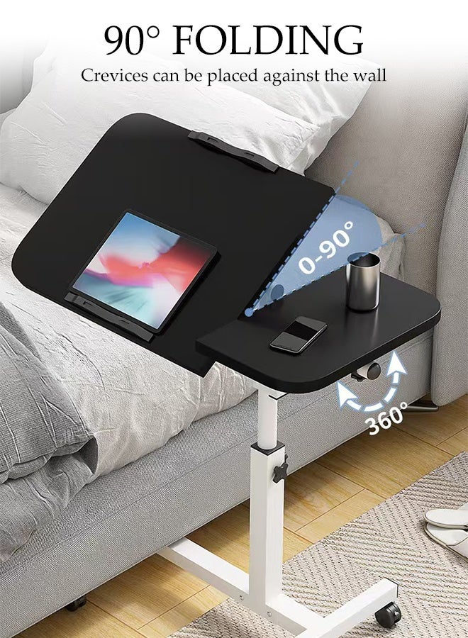 DUNISO C Shaped Side Table with 4 Castor Wheels Metal Frame Bed Couch End Table Laptop Holder Table 360 Degree Rotating Folding Panel Adjustable Height Bedside Table Double Plate Design Space Saving Multi Functional Narrow End Table for Living Room Sofa Couch Bedroom - Image 2