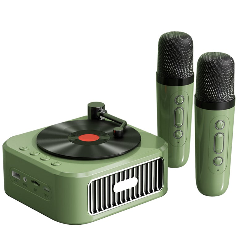 Portable Bluetooth Speaker: Green 360° Stereo Sound - Vintage Design With Rotating Vinyl Disc Upgraded BT 5.3 for Indoor Outdoor Music Enjoyment - Image 1