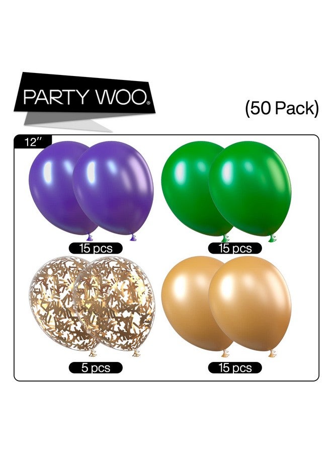 PartyWoo Purple Green Gold Balloons 50 Pcs 12 Inch Purple Balloons Gold Balloons Hunter Green Balloons And Gold Confetti Balloons For Carnival Vintage Party Little Mermaid Party Aladdin Party - Image 5