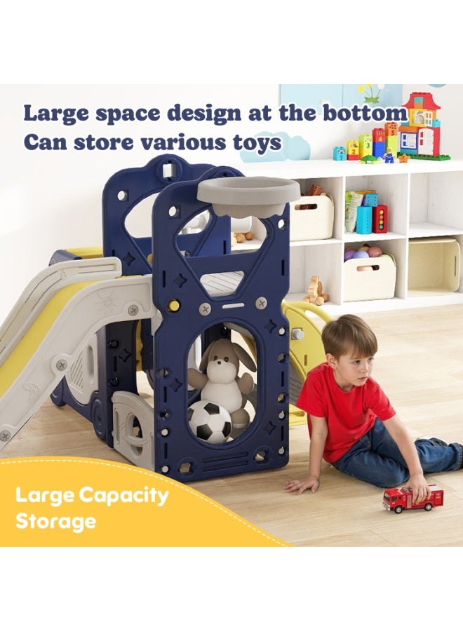 Pokuula 5 In 1 Toddler Slide for Kids 2-4 Years, 165cm Extra Long Slide with Car Playhouse, Indoor Outdoor Baby Slide with Telescope & Basketball Hoop, Climber Playset for Home Garden - Image 3