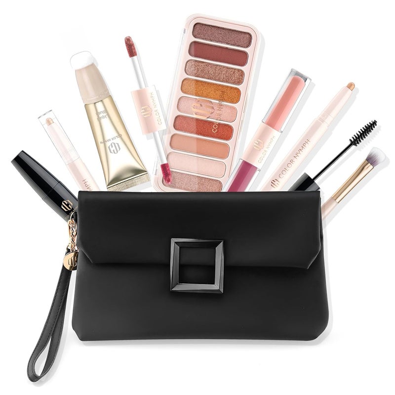 COLOR NYMPH Color Nymph All In One Makeup Kit For Teens And Girls With Waterproof Handbag Makeup Kit Included 9 Colors Matte And Pearl Eyeshadow Palette Liquid Blush, Double Ended Lipgloss Concealer Brush Mascara