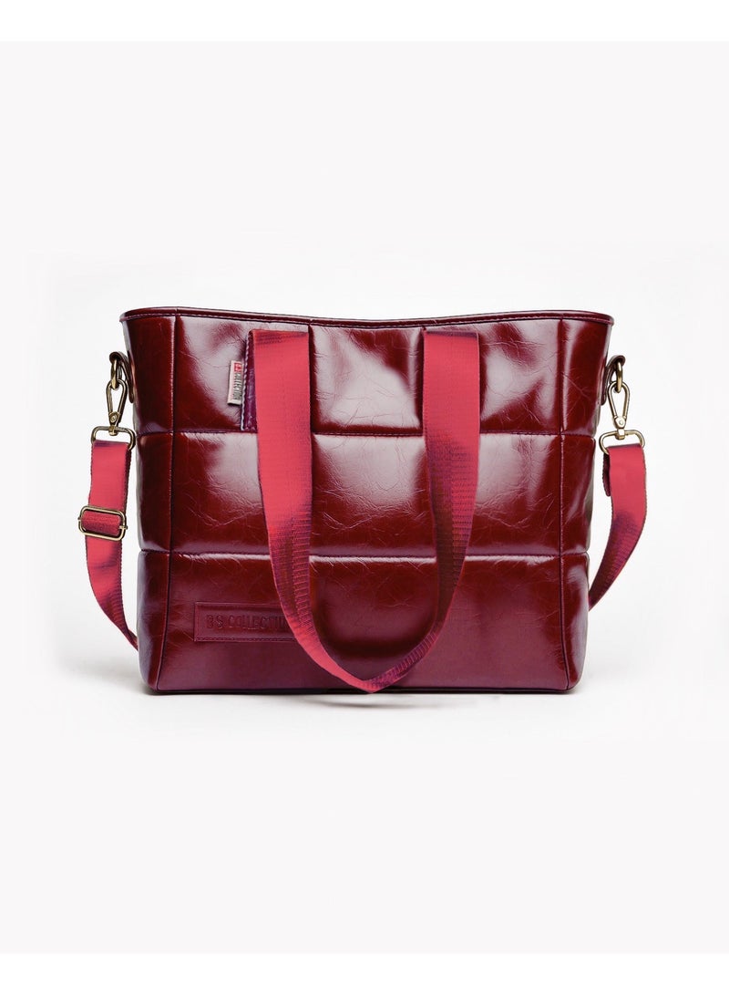 B.S COLLECTION Soft Leather B.S bag tote bag and shoulder bag for girls - Burgundy - Image 1