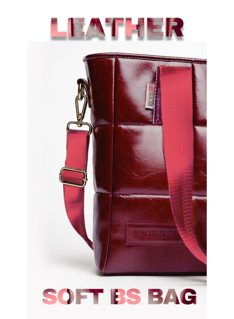 B.S COLLECTION Soft Leather B.S bag tote bag and shoulder bag for girls - Burgundy - Image 3