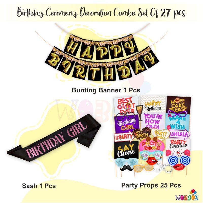 Wobbox Birthday Props, Party Props for Birthday, Birthday Photo Props, Birthday Banner, Happy Birthday Banner, Sash for Birthday, Happy Birthday Sash,Birthday Decoration Kit (28 Pcs) (Combo -FP4109) - Image 2