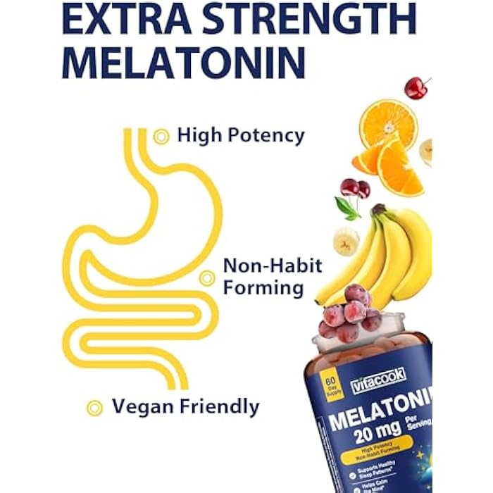 Vitacook Melatonin 20mg Vegan Tablets, Extra Strength Sleep Supplement, Non-Habit Forming, Support the Body’s Natural Sleep Cycle, 120 ct - Image 3