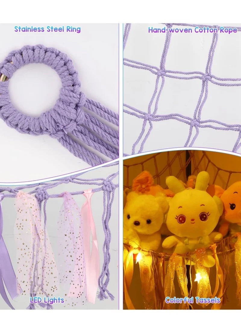 Stuffed Animal Net or Hammock with LED Light, Toy Hammock Hanging Stuffed Animal Storage Organizer Holder Room Décor with Tassels for Nursery Play Room Kids Bedroom - Image 4