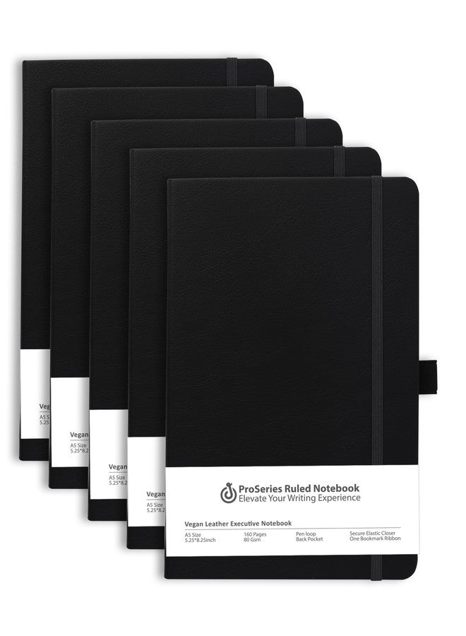 DOODLE Pack of 5 A5 Executive PU Leather Hardbound Notebook Diary for Men & Women | Professional Office Journal with Elastic Band, Ribbon Bookmark & Pen Loop | 160 Pages, 80 GSM Premium Paper | Corporate, Business & Personal Use | Black - Image 1