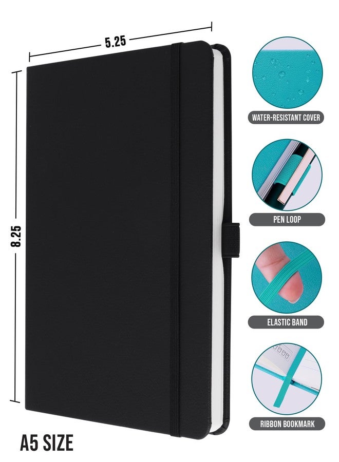 DOODLE Pack of 5 A5 Executive PU Leather Hardbound Notebook Diary for Men & Women | Professional Office Journal with Elastic Band, Ribbon Bookmark & Pen Loop | 160 Pages, 80 GSM Premium Paper | Corporate, Business & Personal Use | Black - Image 3
