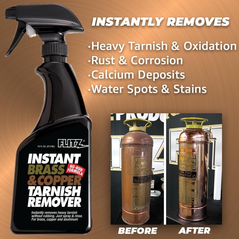 Flitz Instant Brass and Copper Tarnish Remover - 16oz Bottle of USA-Made Organic Rust Remover Spray (No-Rub) - Removes Stains & Oxidation from Glass & Aluminum - Brass Cleaners That Work (1 Pack) - Image 5
